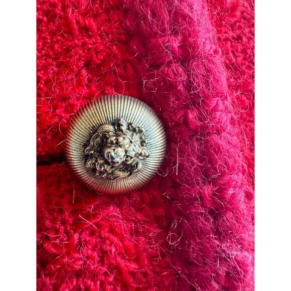 Chanel Vintage Tweed Wool Red Skirt Suit Set FR 40 US 8 Gold Lion Buttons - Picture 3 of 15